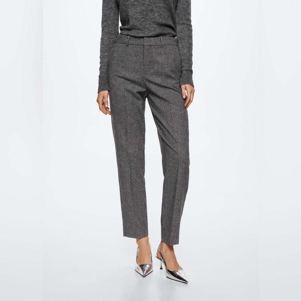 NEW! Mango MNG Sz 10 Slim fit Wool blend houndstooth trousers preppy